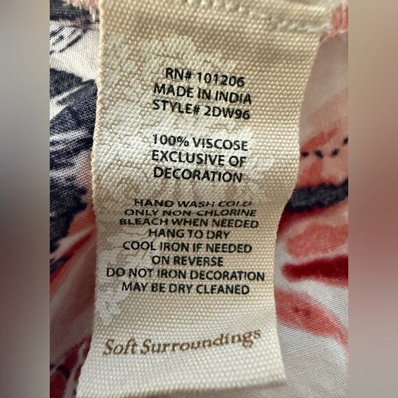 Soft Surroundings Boho Rosada Layered Blouse Floral Print PomPom Trim Size Small - Picture 2 of 10